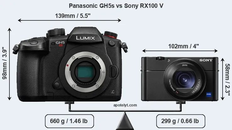 Size Panasonic GH5s vs Sony RX100 V