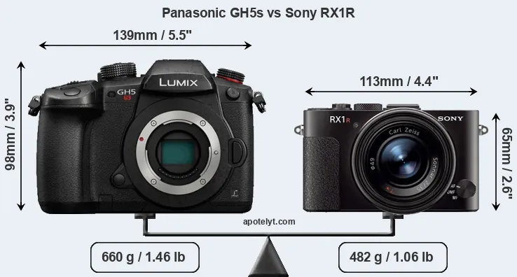 Size Panasonic GH5s vs Sony RX1R