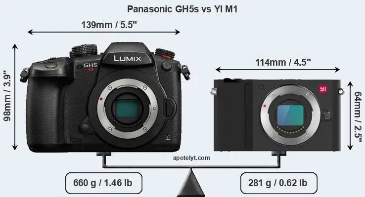 Size Panasonic GH5s vs YI M1