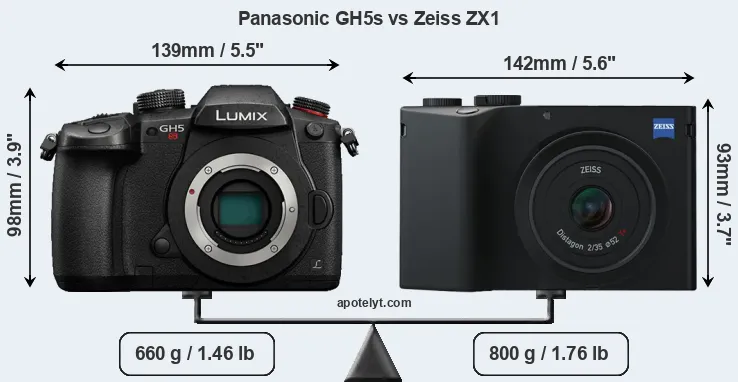 Size Panasonic GH5s vs Zeiss ZX1