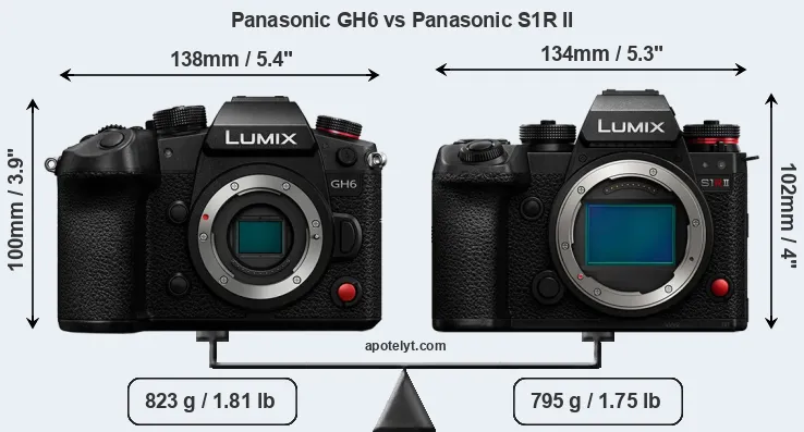 Size Panasonic GH6 vs Panasonic S1R II