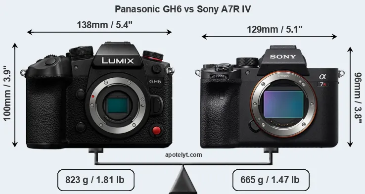 Size Panasonic GH6 vs Sony A7R IV