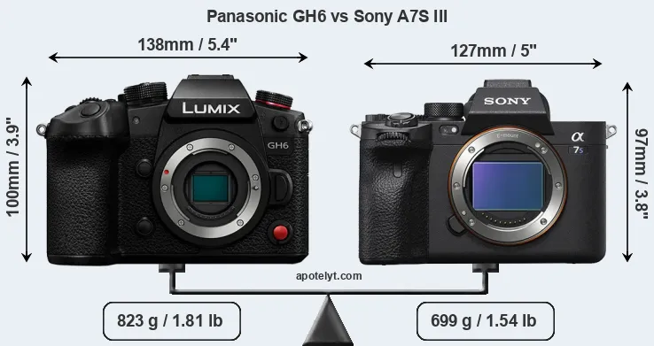 Size Panasonic GH6 vs Sony A7S III
