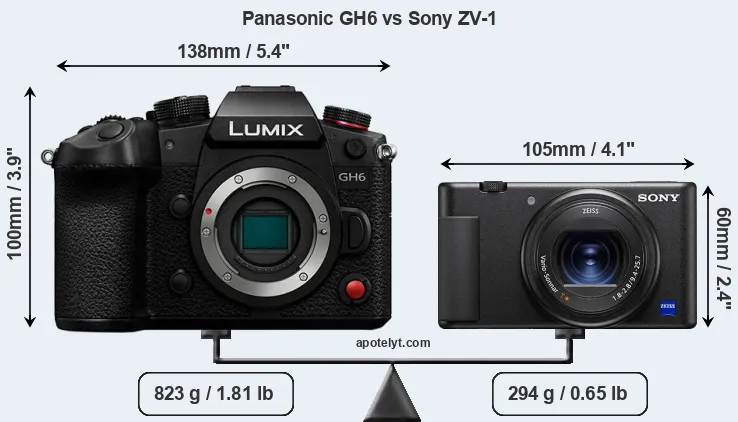 Size Panasonic GH6 vs Sony ZV-1