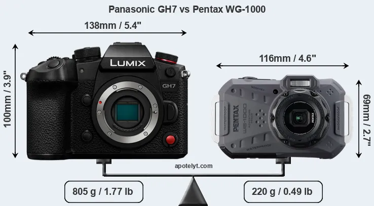 Size Panasonic GH7 vs Pentax WG-1000