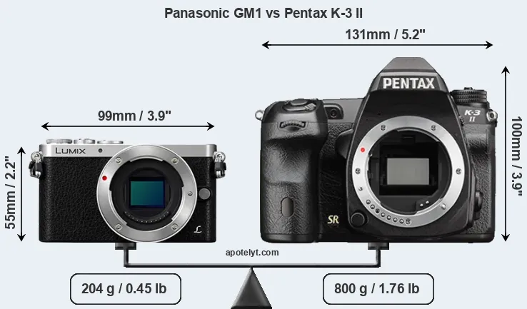 Size Panasonic GM1 vs Pentax K-3 II