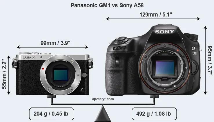 Size Panasonic GM1 vs Sony A58