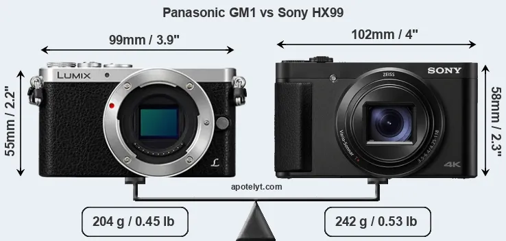 Size Panasonic GM1 vs Sony HX99