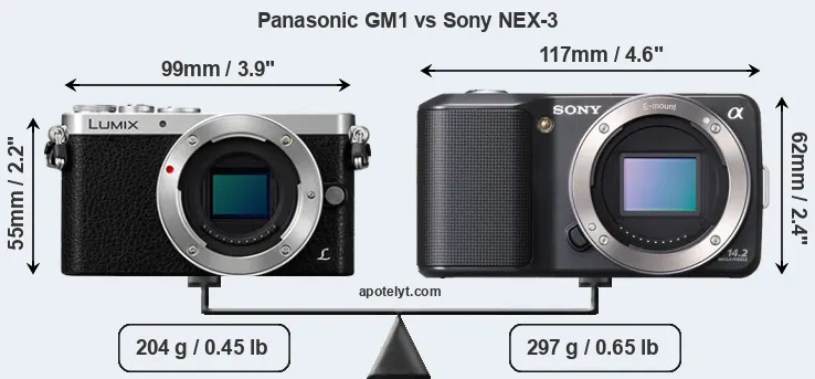 Size Panasonic GM1 vs Sony NEX-3