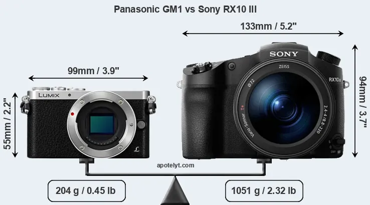 Size Panasonic GM1 vs Sony RX10 III