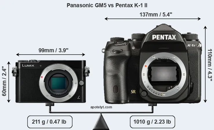 Size Panasonic GM5 vs Pentax K-1 II