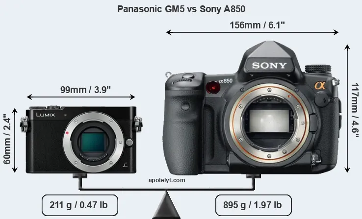 Size Panasonic GM5 vs Sony A850