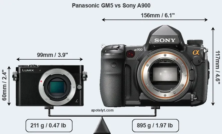 Size Panasonic GM5 vs Sony A900