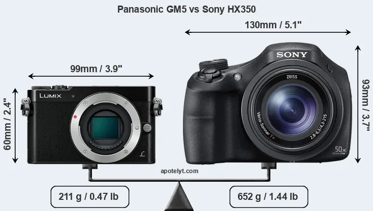 Size Panasonic GM5 vs Sony HX350
