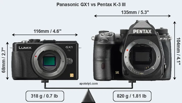 Size Panasonic GX1 vs Pentax K-3 III
