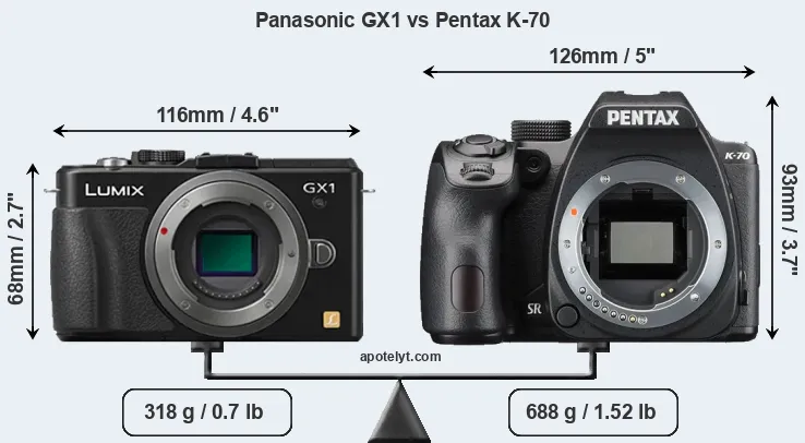 Size Panasonic GX1 vs Pentax K-70