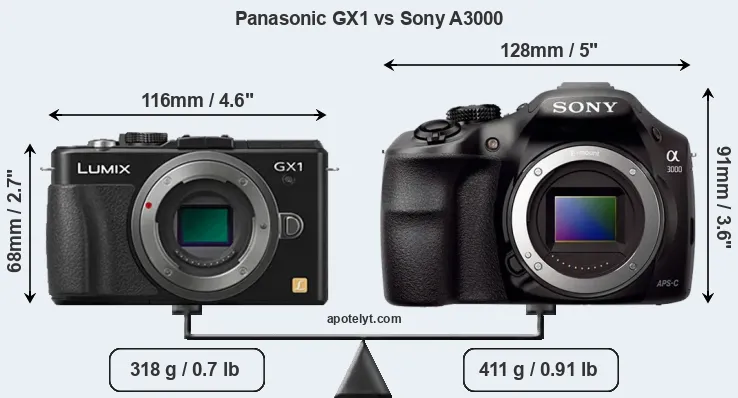 Size Panasonic GX1 vs Sony A3000