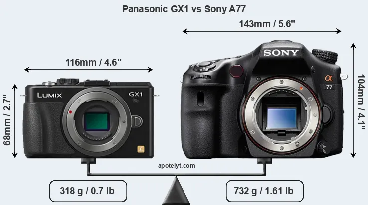 Size Panasonic GX1 vs Sony A77