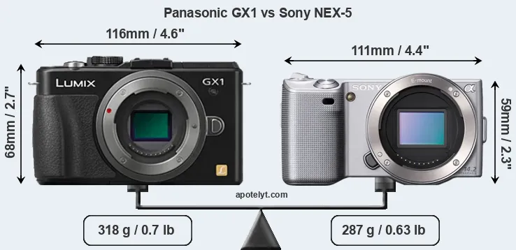 Size Panasonic GX1 vs Sony NEX-5