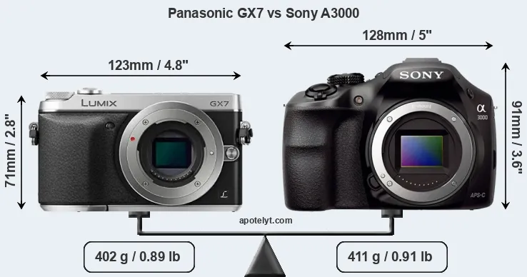 Size Panasonic GX7 vs Sony A3000