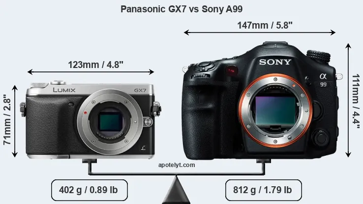 Size Panasonic GX7 vs Sony A99