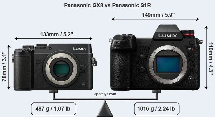 Size Panasonic GX8 vs Panasonic S1R