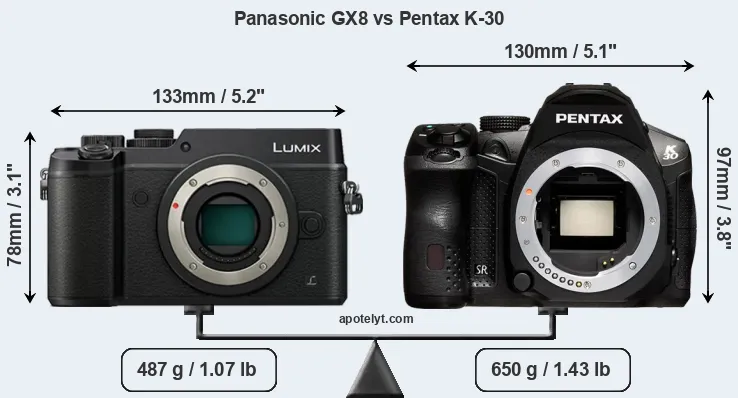 Size Panasonic GX8 vs Pentax K-30