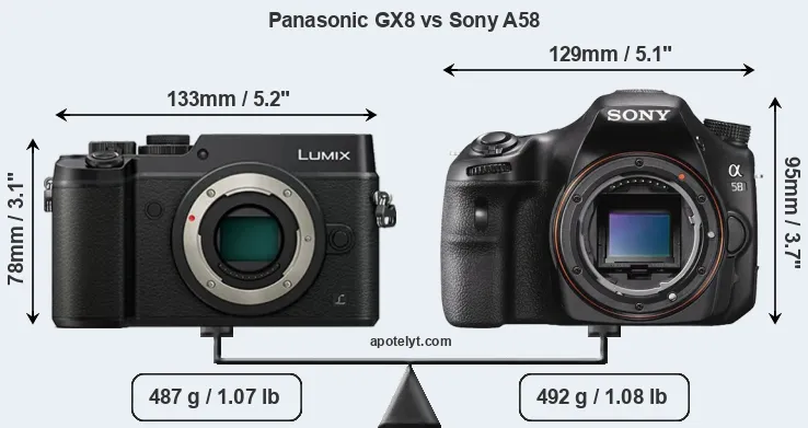 Size Panasonic GX8 vs Sony A58