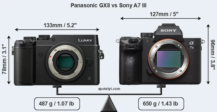 Size Panasonic GX8 vs Sony A7 III