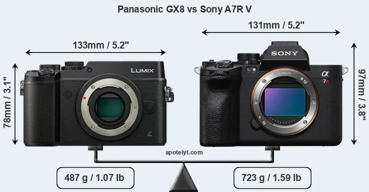 Size Panasonic GX8 vs Sony A7R V