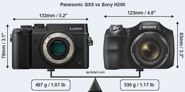 Size Panasonic GX8 vs Sony H200