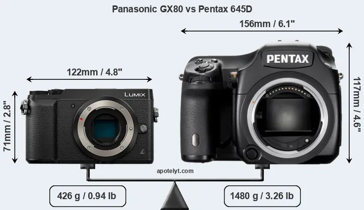Size Panasonic GX80 vs Pentax 645D