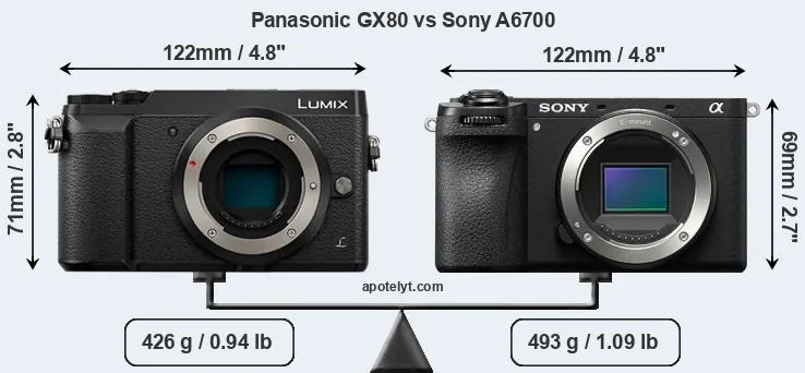 Size Panasonic GX80 vs Sony A6700
