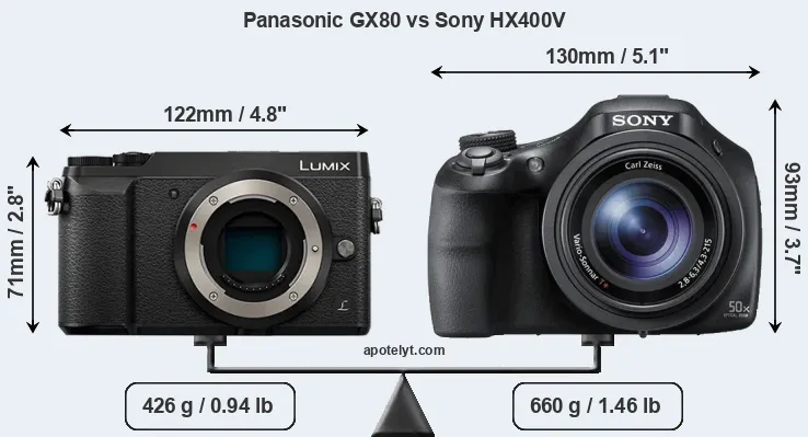 Size Panasonic GX80 vs Sony HX400V