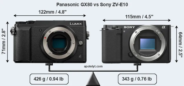 Size Panasonic GX80 vs Sony ZV-E10