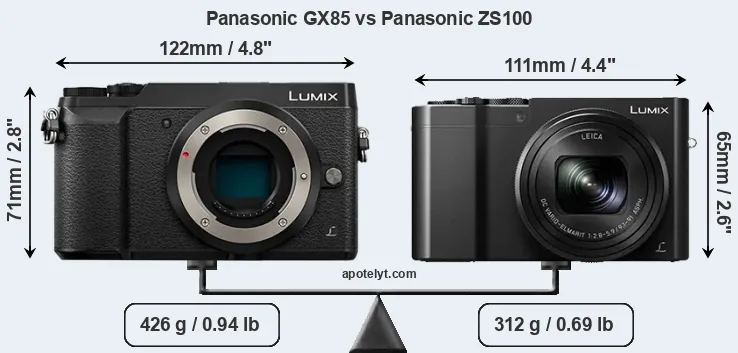 Size Panasonic GX85 vs Panasonic ZS100