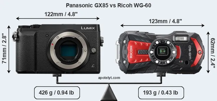 Size Panasonic GX85 vs Ricoh WG-60