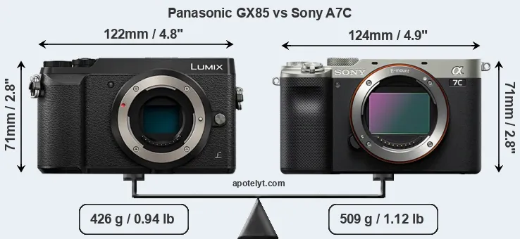 Size Panasonic GX85 vs Sony A7C