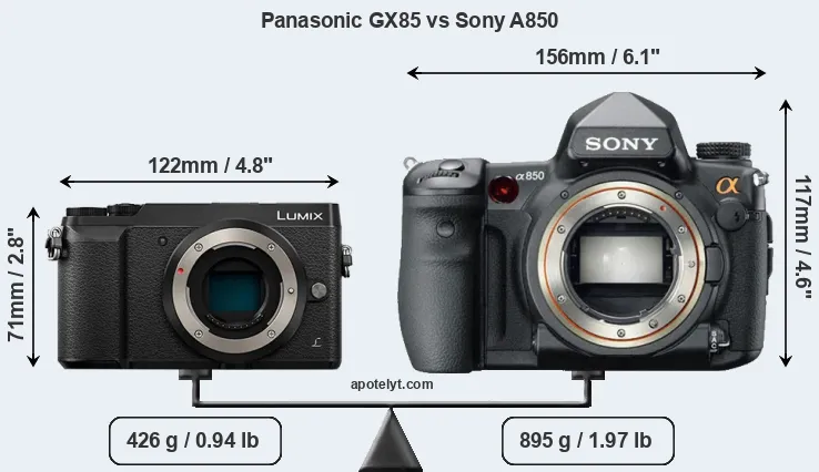 Size Panasonic GX85 vs Sony A850