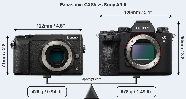 Size Panasonic GX85 vs Sony A9 II