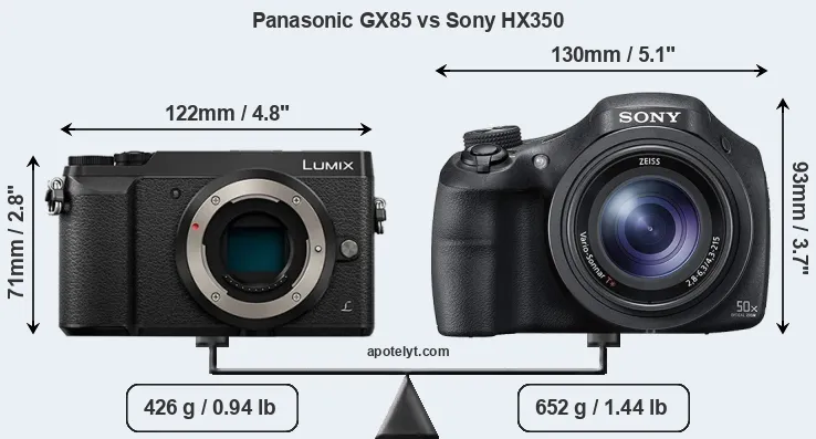 Size Panasonic GX85 vs Sony HX350