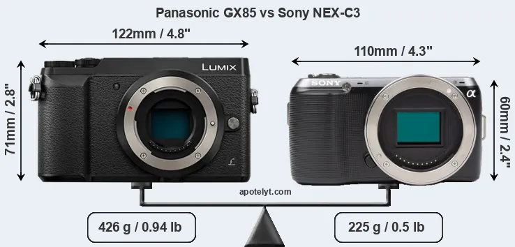 Size Panasonic GX85 vs Sony NEX-C3