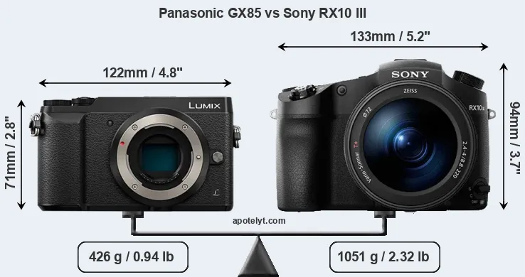 Size Panasonic GX85 vs Sony RX10 III