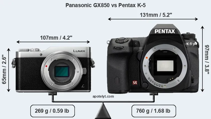 Size Panasonic GX850 vs Pentax K-5