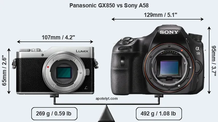 Size Panasonic GX850 vs Sony A58