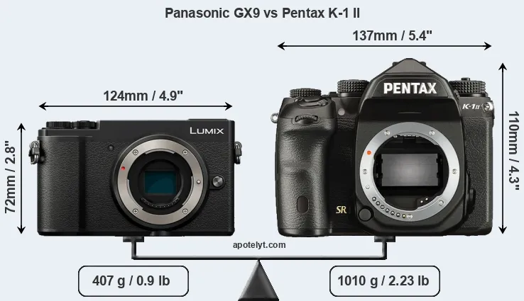 Size Panasonic GX9 vs Pentax K-1 II