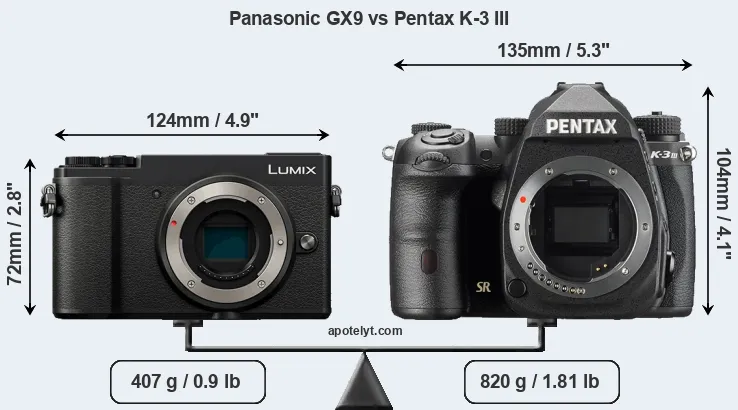 Size Panasonic GX9 vs Pentax K-3 III