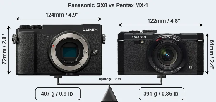 Size Panasonic GX9 vs Pentax MX-1