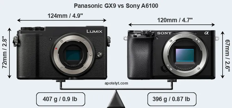 Size Panasonic GX9 vs Sony A6100