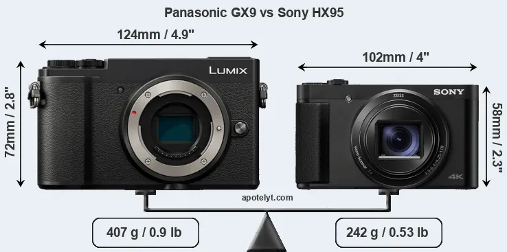 Size Panasonic GX9 vs Sony HX95